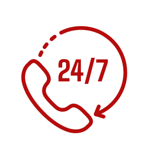 Icon of a telephone receiver with a 24/7 text, denoting round-the-clock contact availability for E-design services.