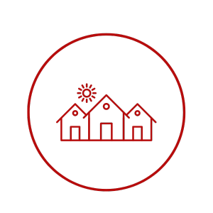 Icon featuring three houses under a sun, symbolizing the range of E-design service areas.