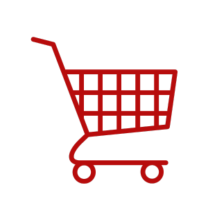 Icon of a shopping cart in red, symbolizing an online marketplace for E-design interior services.